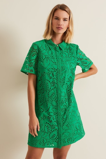 Phase Eight Green Nicky Broderie Swing Dress