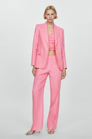 Mango Margot 100% Linen Pink Blazer