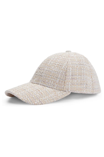 BOSS White Italian Tweed Cap With Embroidered Logo