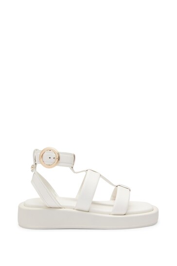 BOSS White Platform Leather Sandals With Branded Buckle Closure