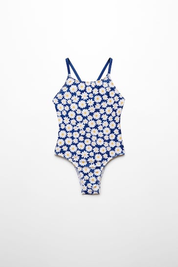 Mango Blue Textured Printed Swimsuit