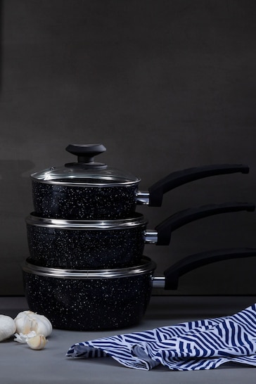 Maison by Premier Black Stoneflam 20cm Saucepan With Glass Lid