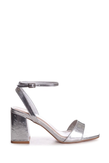 Linzi Silver Tara Faux Suede Barely There Block Heeled Sandals