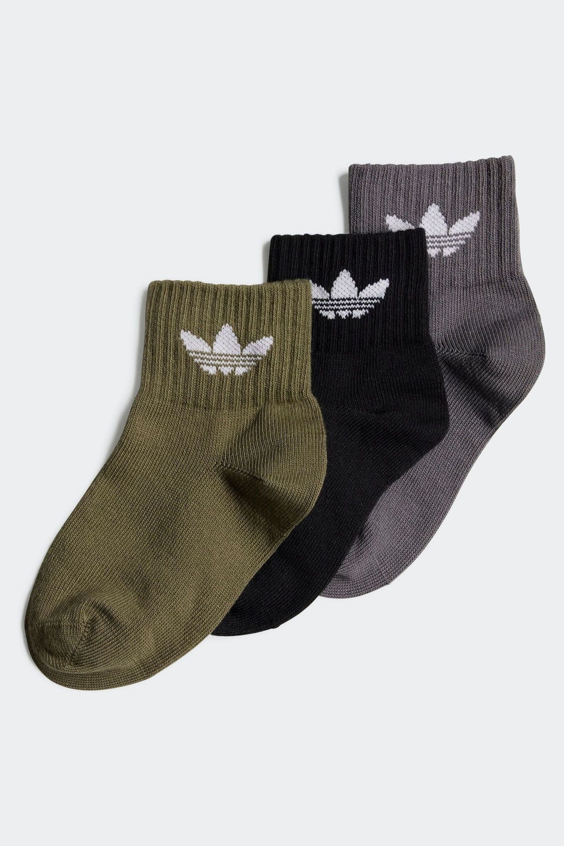 adidas Originals Green Black Kids Mid Ankle Socks 3 Pack