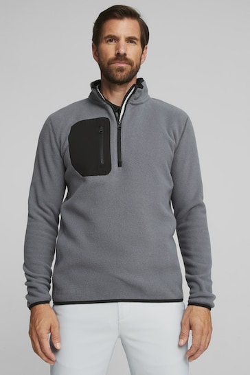 Puma Grey Mens Golf Quarter-zip Fleece Top
