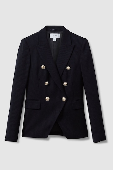 Reiss Navy Tally Petite Tailored Fit Textured Double Breasted Blazer