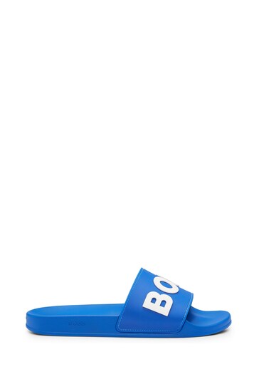 BOSS Blue Italian-Made Slides With Raised Logo