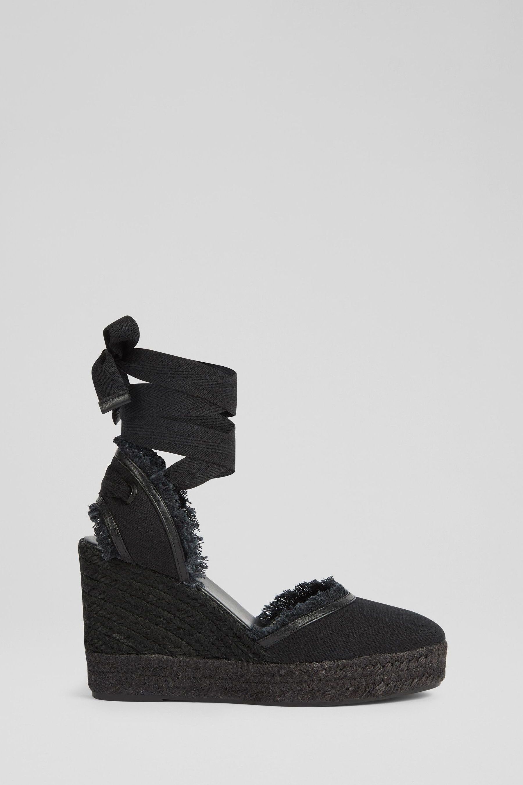 LK Bennett Black Sofia Canvas Espadrille Wedges