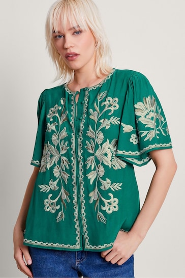 Monsoon Green Adina Embroidered Blouse