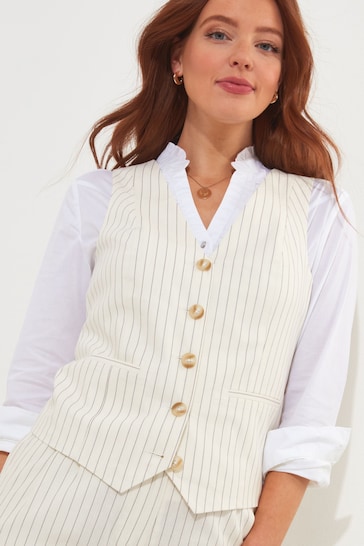 Joe Browns Cream Pinstripe Co-Ord Linen Blend Single Breasted Waistcoat