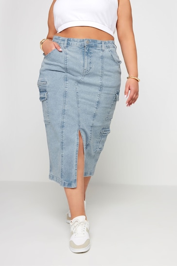 Yours Curve Blue Maxi Zip Skirt