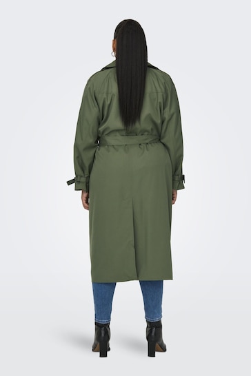 ONLY Curve Green Tie Waist Trench Coat