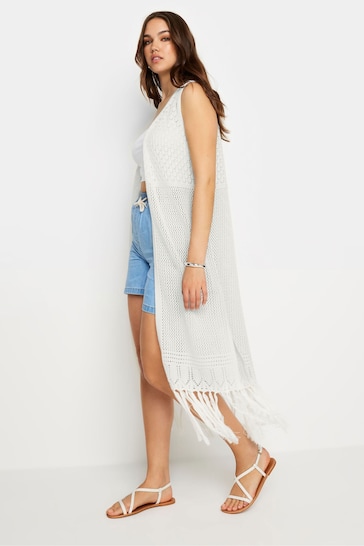 Long Tall Sally White Longline Crochet Waistcoat