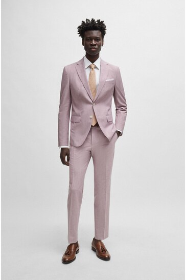 BOSS Pink Slim-Fit Jacket In A Micro-Patterned Cotton Blend