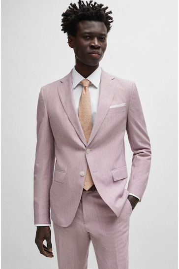 BOSS Pink Slim-Fit Jacket In A Micro-Patterned Cotton Blend