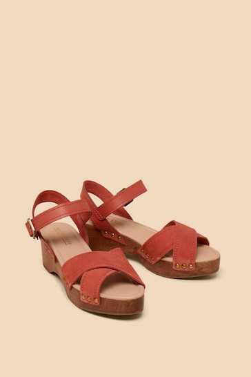White Stuff Red/Brown Gerainiam Leather Low Clogs