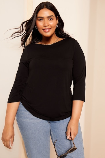 Curves Like These Black Boat Neck T-Shirt