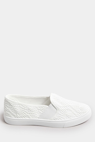 Yours Curve White Broderie Anglaise Slip-On Trainers In Wide E Fit