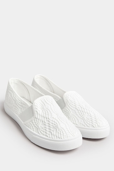 Yours Curve White Broderie Anglaise Slip-On Trainers In Wide E Fit