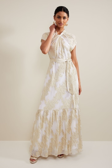 Phase Eight Kerena Shimmer White/Silver Maxi Dress