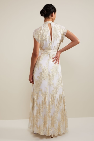 Phase Eight Kerena Shimmer White/Silver Maxi Dress