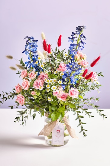 The Chateau by Angel Strawbridge Pink Spray Rose and Delphinium Fresh Flower Bouquet With Vase