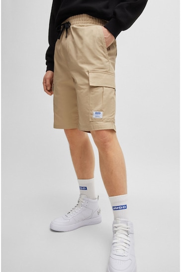 HUGO Brown Logo Patch Cotton Drawstrong Shorts