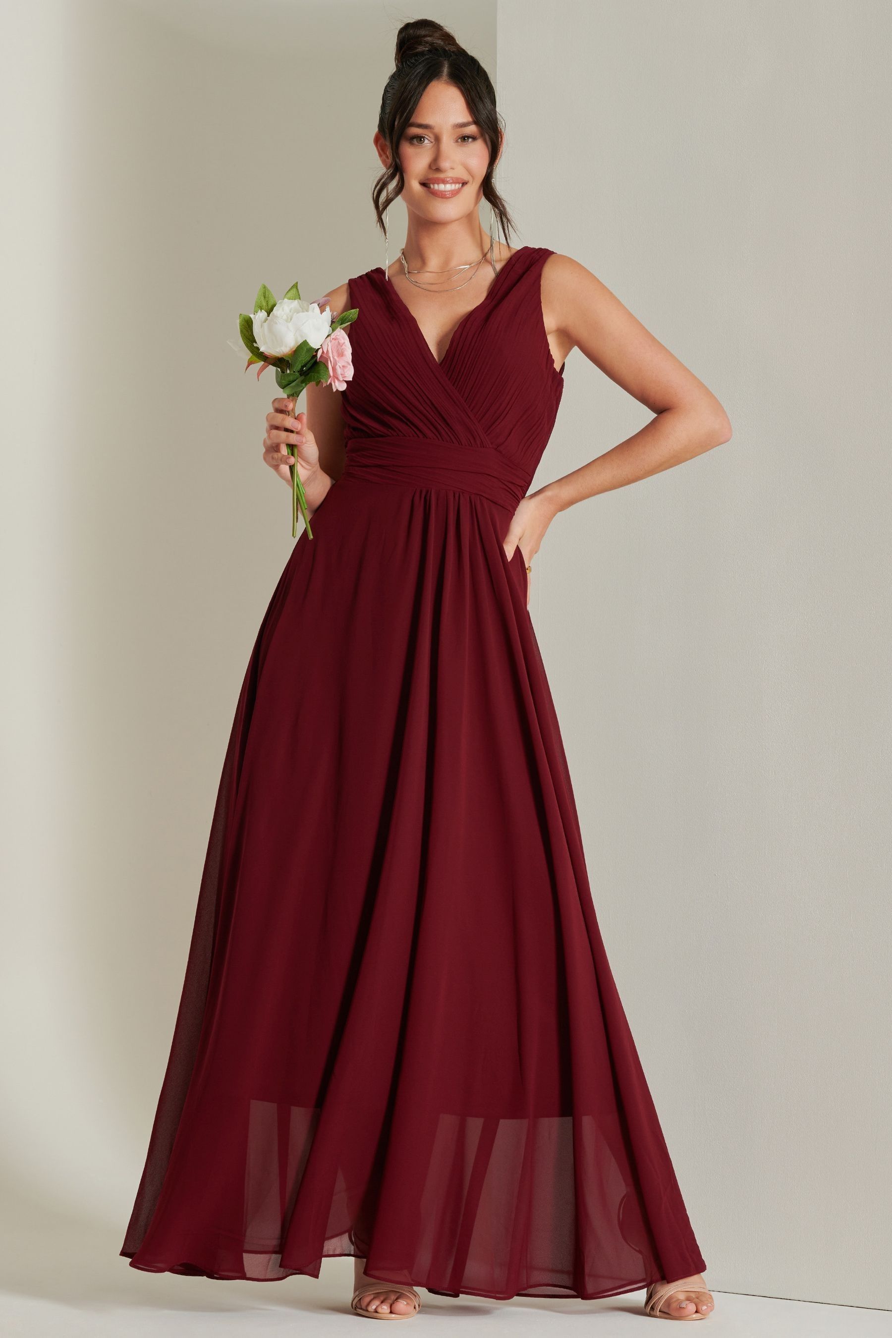 Buy Jolie Moi Red Pleated Bodice Chiffon Maxi Dress from the Next UK online shop