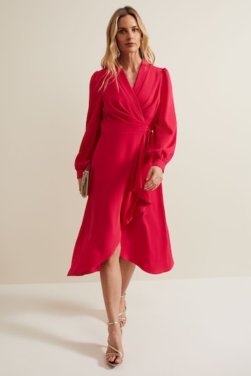 Phase Eight Pink Philippa Long Sleeve Midi Dress