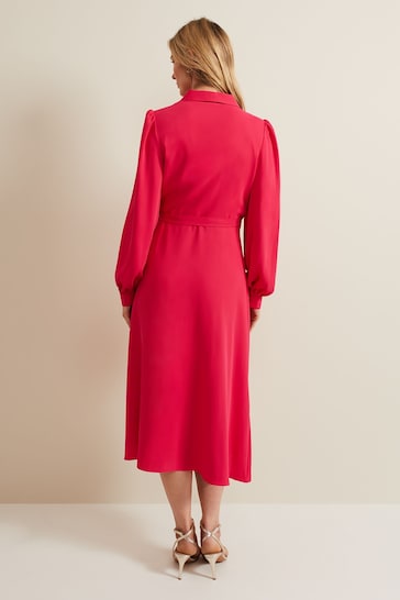 Phase Eight Pink Philippa Long Sleeve Midi Dress