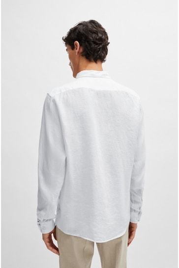 BOSS White Linen Regular Fit Shirt