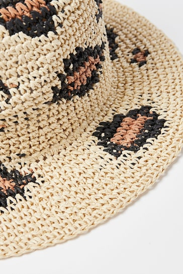Oliver Bonas Animal Print Fedora Brown Hat