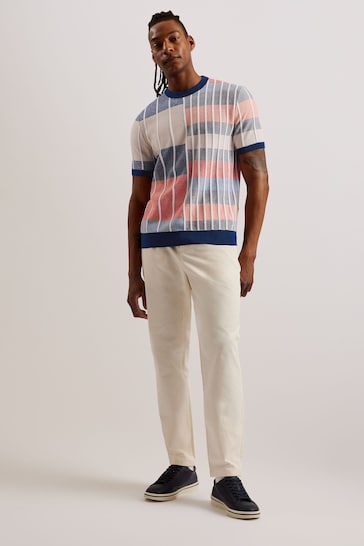 Ted Baker Cream Barda Short Sleeve Regular Striped Knitted T-Shirt