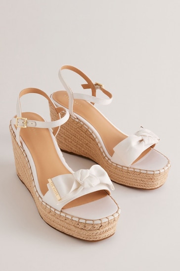 Ted Baker White High-Heeled Geiia Wedges With Bow Detail