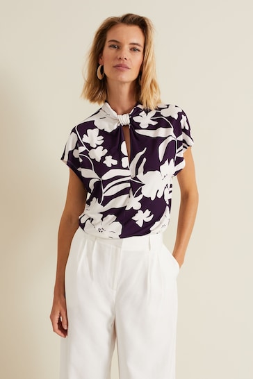 Phase Eight Purple Farley Floral Twist Neck Top