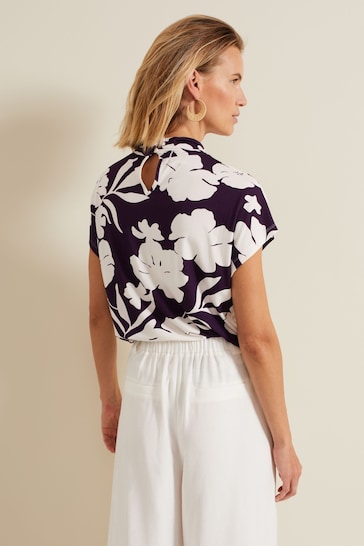 Phase Eight Purple Farley Floral Twist Neck Top