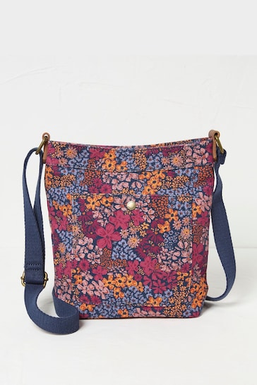 FatFace Purple Floral Mini Crossbody Canvas Bag