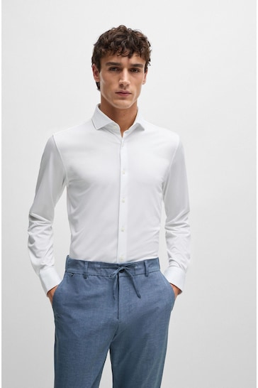 BOSS White Slim-Fit Shirt In Structured Performance-Stretch Fabric