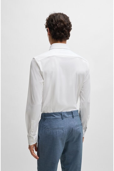 BOSS White Slim-Fit Shirt In Structured Performance-Stretch Fabric