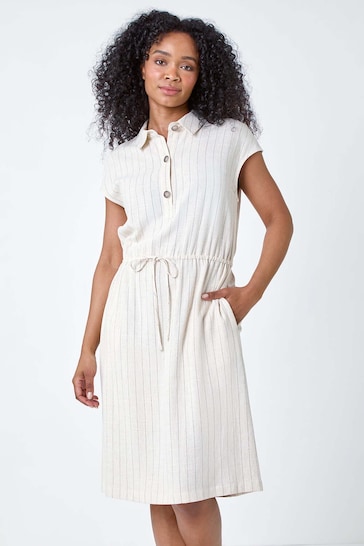 Roman Natural Stripe Linen Shirt Dress
