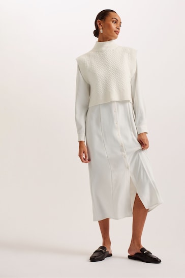 Ted Baker White Elsiiey Shirt Dress With Sleeveless Knit Layer