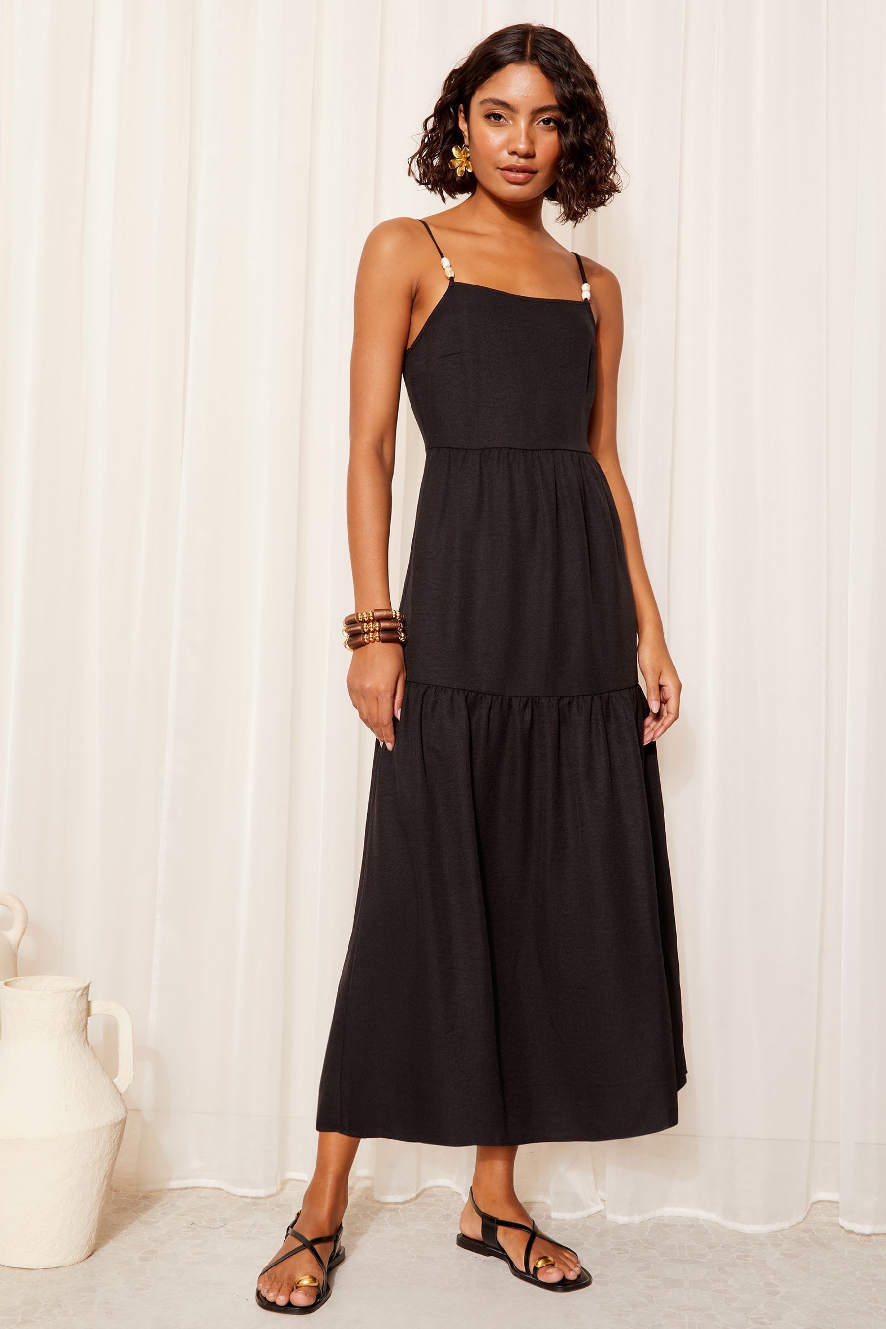 Black strappy dress midi online