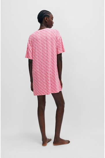HUGO Pink Relaxed-Fit Nightdress With All-Over Logo Print
