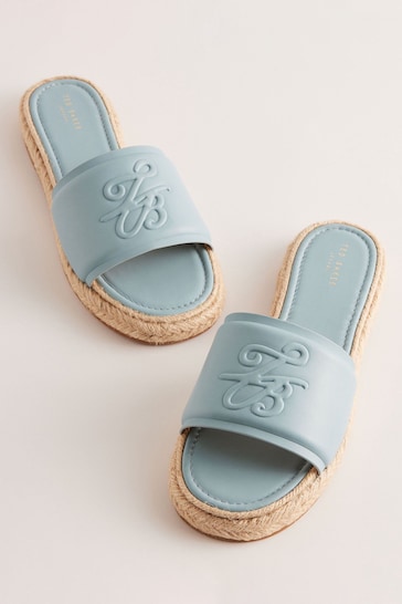Ted Baker Blue Portiya Flat Espadrilles Sandals With Signature Logo
