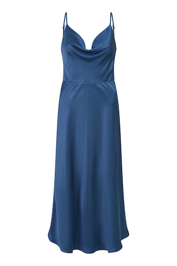 Buy Yumi Blue Satin Cowl Neck Midi Dress from the Next UK online shop