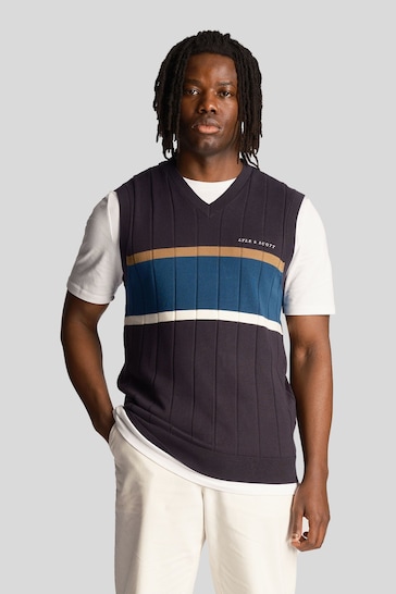 Lyle & Scott Blue Volley Stripe Knitted Vest