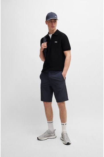 BOSS Blue Short-Sleeved Zip-Neck Polo Sweater With Logo Detail