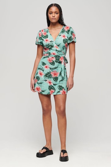 Superdry Green Printed Mini Wrap Dress