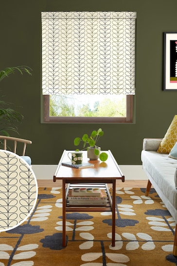 Orla Kiely Black and Olive Green Linear Stem Made to Measure Roman Blinds