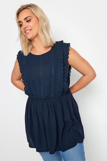 Yours Curve Blue Crinkle Dobby Detail Peplum Top